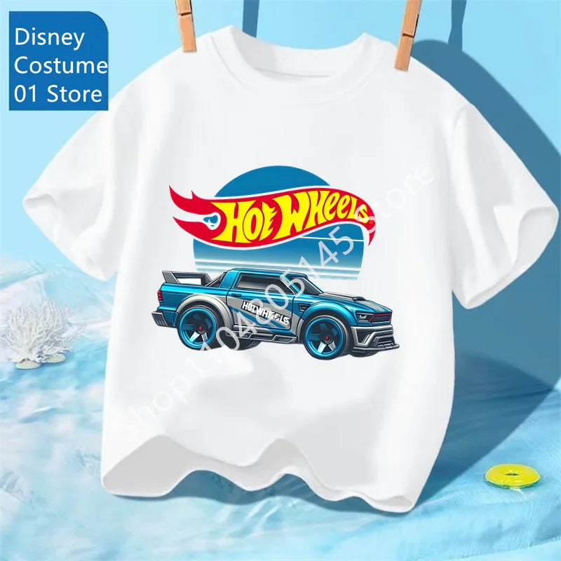 Maglietta per ragazzi, abbigliamento per bambini, magliette con stampa di auto Hot Wheels Race, top grafici, maglietta gialla per bambini, taglie da 8 a 12 anni.