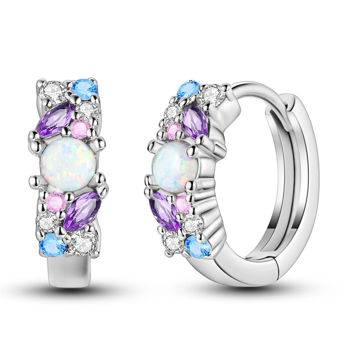 Orecchini a cerchio originali in argento 925 con stella, luna, trifoglio e farfalla con zirconi, perfetti per la creazione di gioielli e come regali di nozze per donne e ragazze.