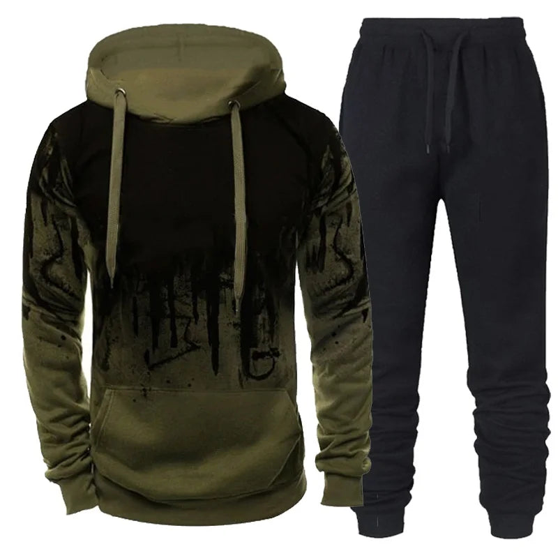 Tute sportive da uomo di tendenza autunno/inverno, felpa con cappuccio mimetica + pantaloni, set di 2 pezzi, abbigliamento sportivo con stampa 3D, tute da jogging.