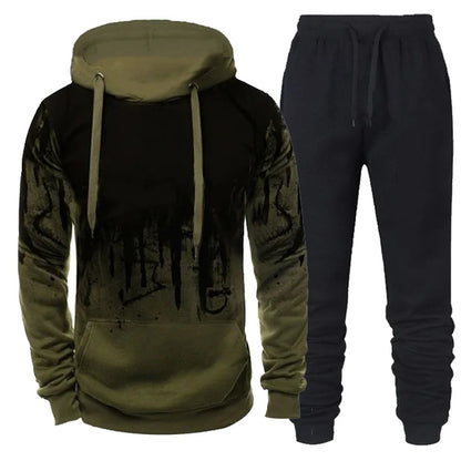 Tute sportive da uomo di tendenza autunno/inverno, felpa con cappuccio mimetica + pantaloni, set di 2 pezzi, abbigliamento sportivo con stampa 3D, tute da jogging.