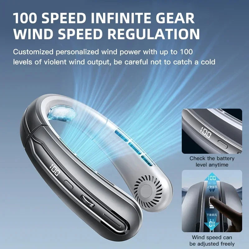 Ventilatore da collo portatile Xiaomi da 8000 mAh con USB, senza pale, mini ricaricabile, silenzioso, con display digitale a LED, raffreddatore d'aria elettrico portatile.