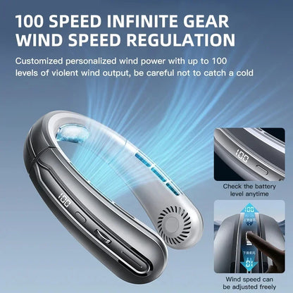 Ventilatore da collo portatile Xiaomi da 8000 mAh con USB, senza pale, mini ricaricabile, silenzioso, con display digitale a LED, raffreddatore d'aria elettrico portatile.