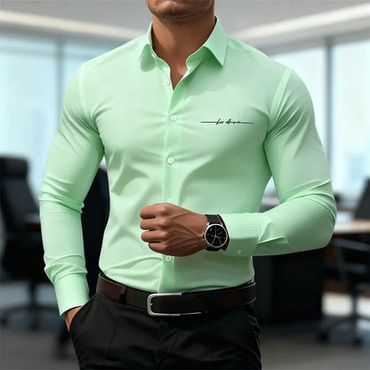 Camicie casual da uomo a maniche lunghe in tinta unita, vestibilità slim, abbigliamento formale senza stiratura, camicie personalizzate stampate in 3D, XS-6XL