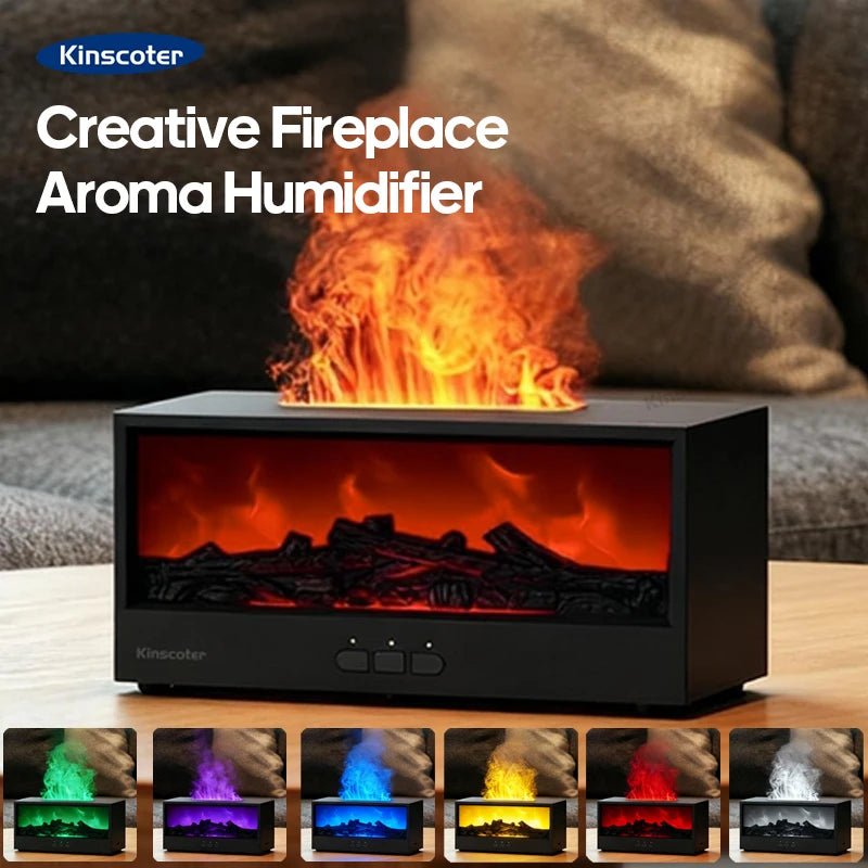 Diffusore di aromi creativo per camino con effetto fiamma, umidificatore d'aria e luci colorate con telecomando, ideale come regalo per casa o ufficio/set di oli essenziali.