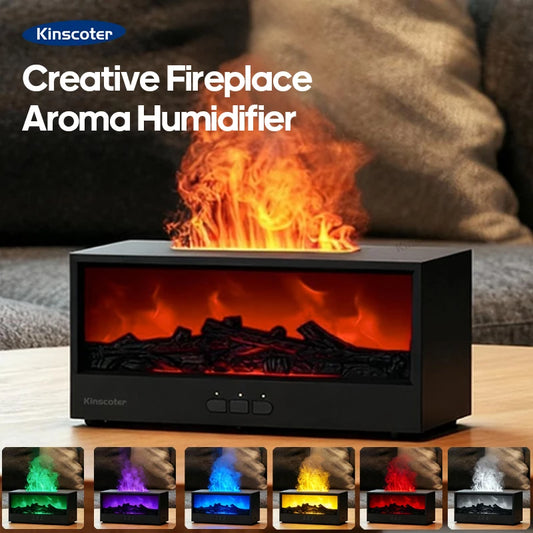 Diffusore di aromi creativo per camino con effetto fiamma, umidificatore d'aria e luci colorate con telecomando, ideale come regalo per casa o ufficio/set di oli essenziali.