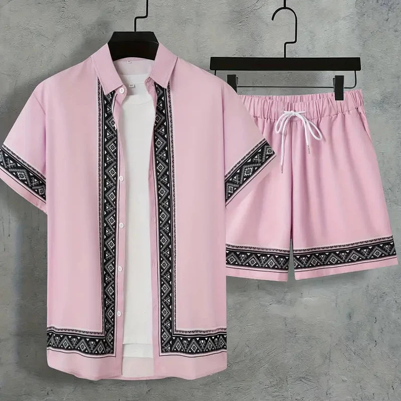Completo da uomo per vacanze al mare alle Hawaii, composto da camicia a maniche corte e pantaloncini, con stampa paisley, traspirante e alla moda, ideale per feste.
