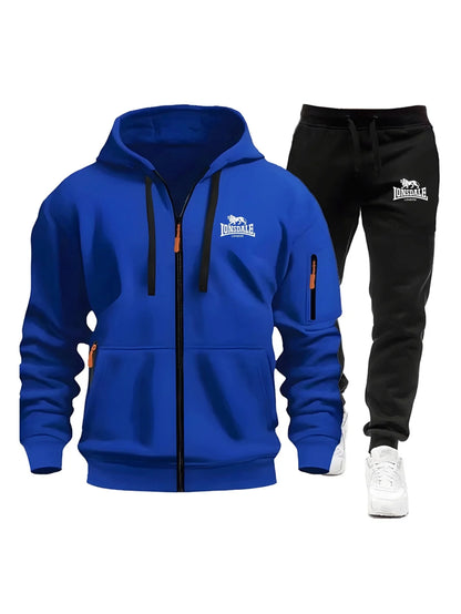 2026 New Brand Men's Winter American-Style Heavy Fleece Zip-Up Hoodie Warm Casual Sports Loose Workwear Trendy Set