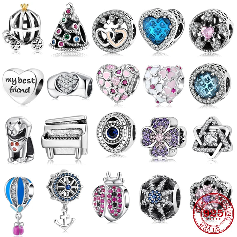 100% autentico argento sterling 925, cuore rosa, perline di zirconi trasparenti, compatibile con i charm europei originali, braccialetti e creazione di gioielli