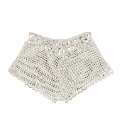 Pantaloncini da spiaggia da donna in maglia all'uncinetto con ritagli, pantaloncini da spiaggia estivi con coulisse, stile streetwear.