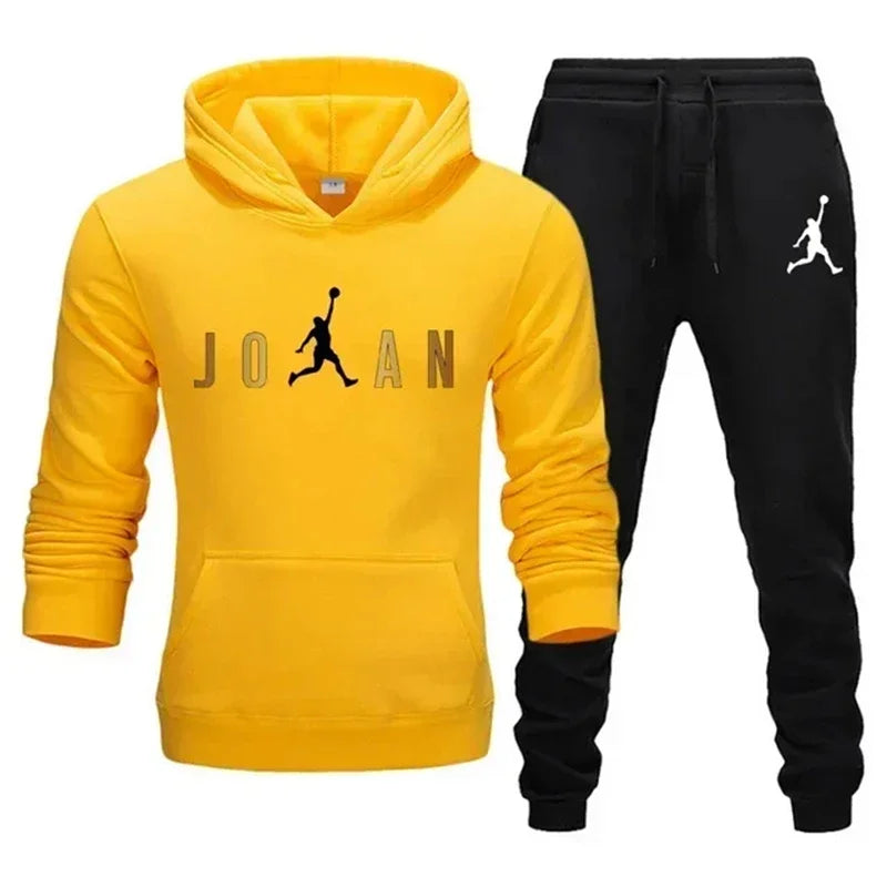 Men's fashionable casual outdoor fitness jogging set, autumn and winter pullover hoodie + sweatpants two-piece set