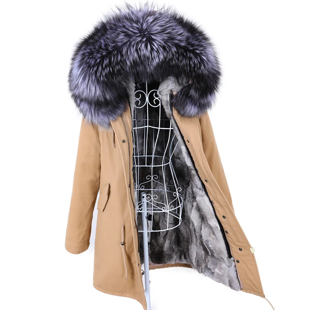 Maomaokong 2022 Winter Jacket Women Long Parka Waterproof Big Natural Real Fox Fur Raccoon Fur Collar Hood Warm Rabbit lining