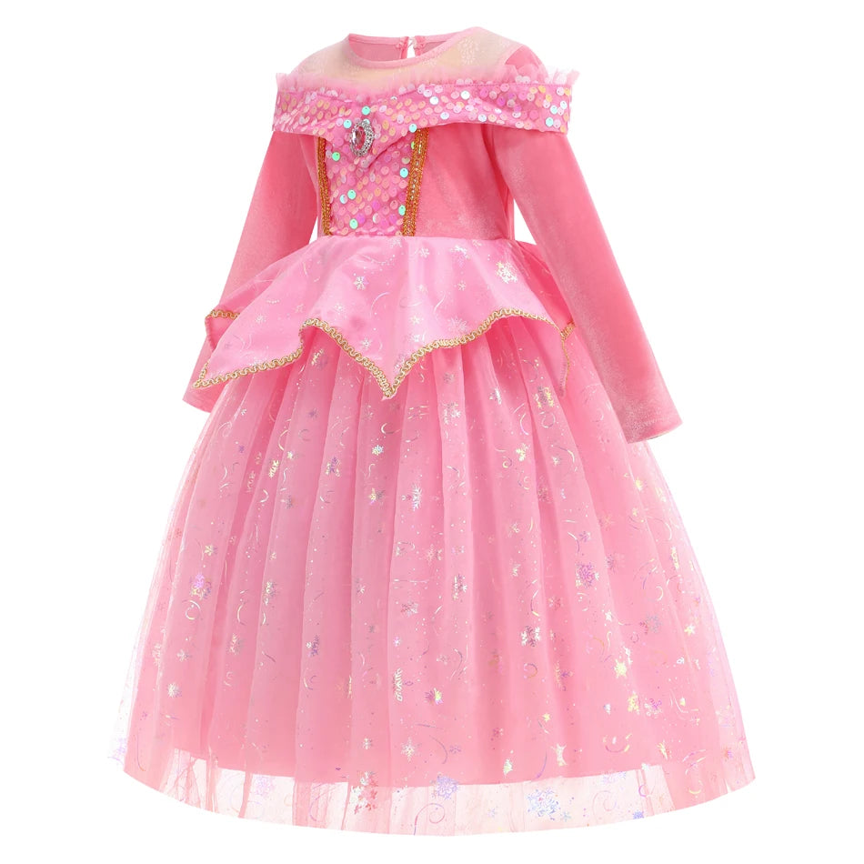 Costumi di Halloween per bambine, abiti da festa rosa per bambine, abito da principessa Aurora, costume cosplay della Bella Addormentata, set di travestimenti fantasy.
