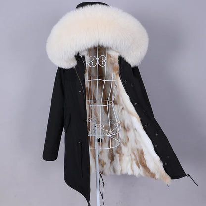 Maomaokong 2022 Winter Jacket Women Long Parka Waterproof Big Natural Real Fox Fur Raccoon Fur Collar Hood Warm Rabbit lining