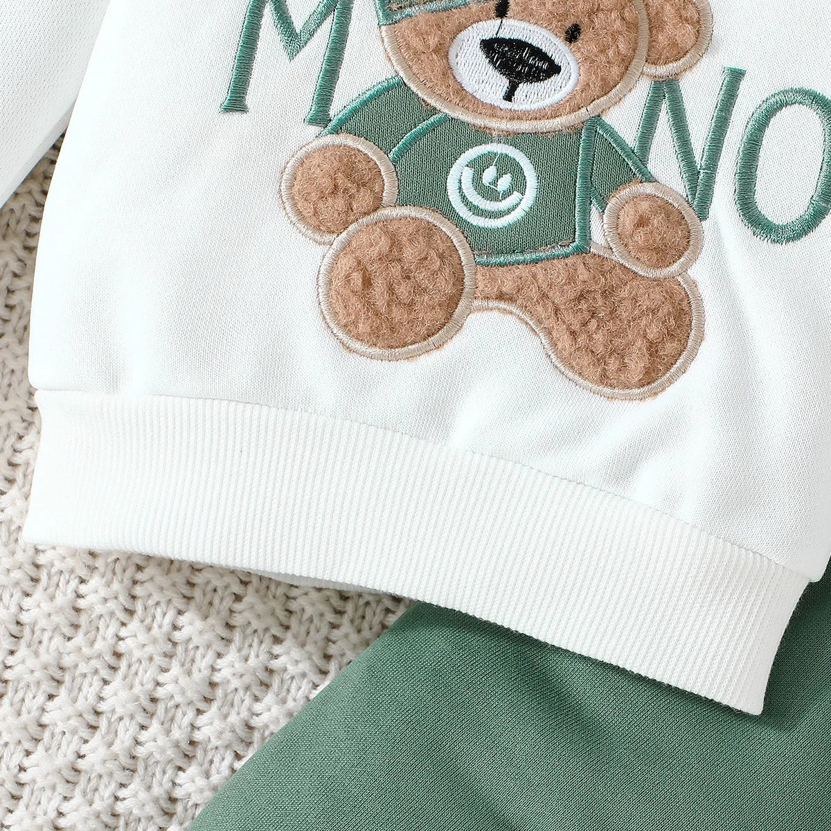 Completo invernale per neonati Prowow con maglione e pantaloni con orsetto ricamato e lettere, 2 pezzi. Set di abbigliamento carino per bambini.