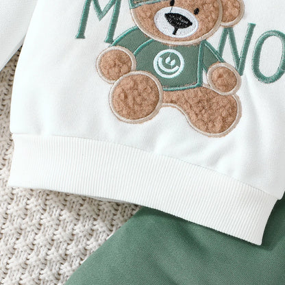 Completo invernale per neonati Prowow con maglione e pantaloni con orsetto ricamato e lettere, 2 pezzi. Set di abbigliamento carino per bambini.