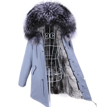 Maomaokong 2022 Winter Jacket Women Long Parka Waterproof Big Natural Real Fox Fur Raccoon Fur Collar Hood Warm Rabbit lining