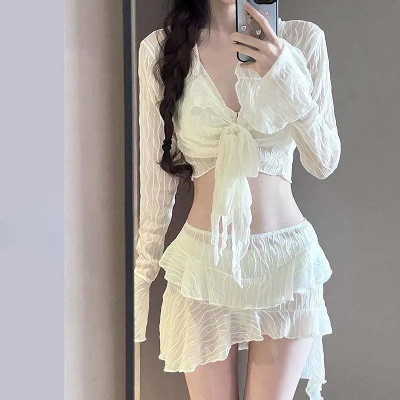 Sexy Bikini Swimsuit Women's Conservative Slimming Belly Covering Separate Swimwear Four-Piece Set Beach Vacation Hot Spring