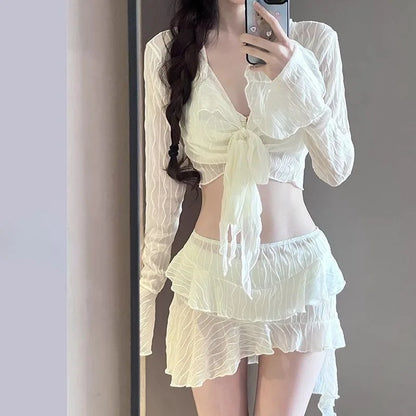 Sexy Bikini Swimsuit Women's Conservative Slimming Belly Covering Separate Swimwear Four-Piece Set Beach Vacation Hot Spring