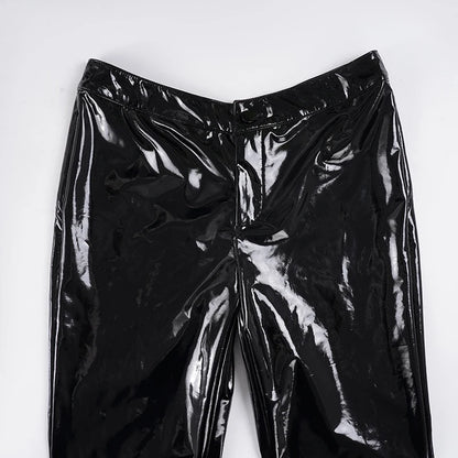 Dark Slim-Fitting Pu Leather Pants Punk Style Sexy Solid Low-Waisted Flare Pants Women 2025 Autumn Winter Fashion Streetwear
