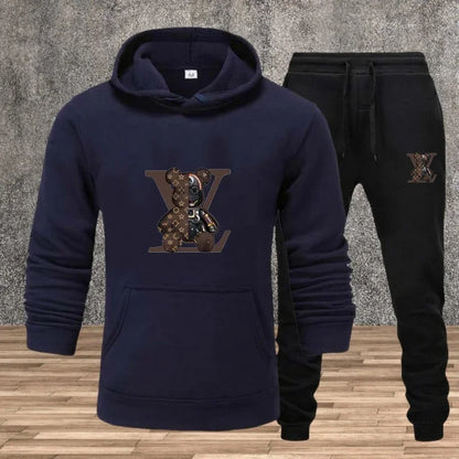 Nuovo set da uomo con felpa con cappuccio stampata, tessuto morbido, casual, streetwear, fitness, jogging, abbigliamento sportivo, completo a 2 pezzi, comodo