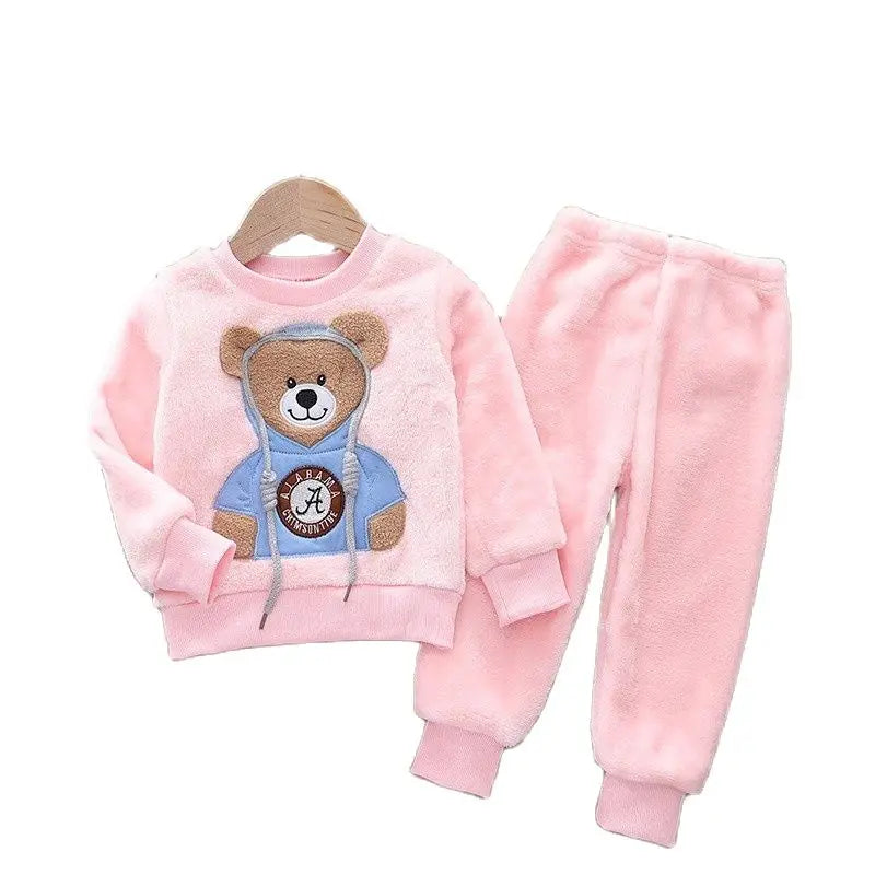 Nuovo set pigiama invernale 2023 per neonati e bambini, in pile di flanella, caldo e con motivo a cartoni animati, ideale per la casa, per bambini da 0 a 5 anni.