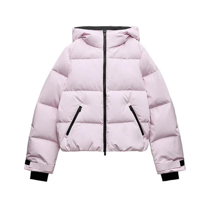 Thicken Warm Women's Skiwear Pink High Collar Hooded Cotton Padded Coats Straight Leg Zipper Pants 2025 New Winter Lady Ski Suit