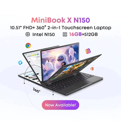 CHUWI MiniBook X Laptop 2-in-1 Intel N150 (fino a 3,6 GHz) 512 GB ROM 16 GB LPDDR5 Display IPS 2K FHD da 10,51" Windows 11
