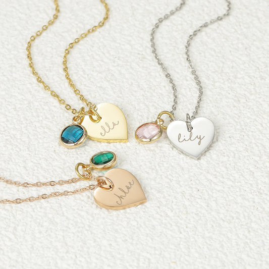 Collana personalizzata con nome Esme, ciondolo a forma di cuore e pietra portafortuna, collana in acciaio inossidabile con sigillo, per donna.