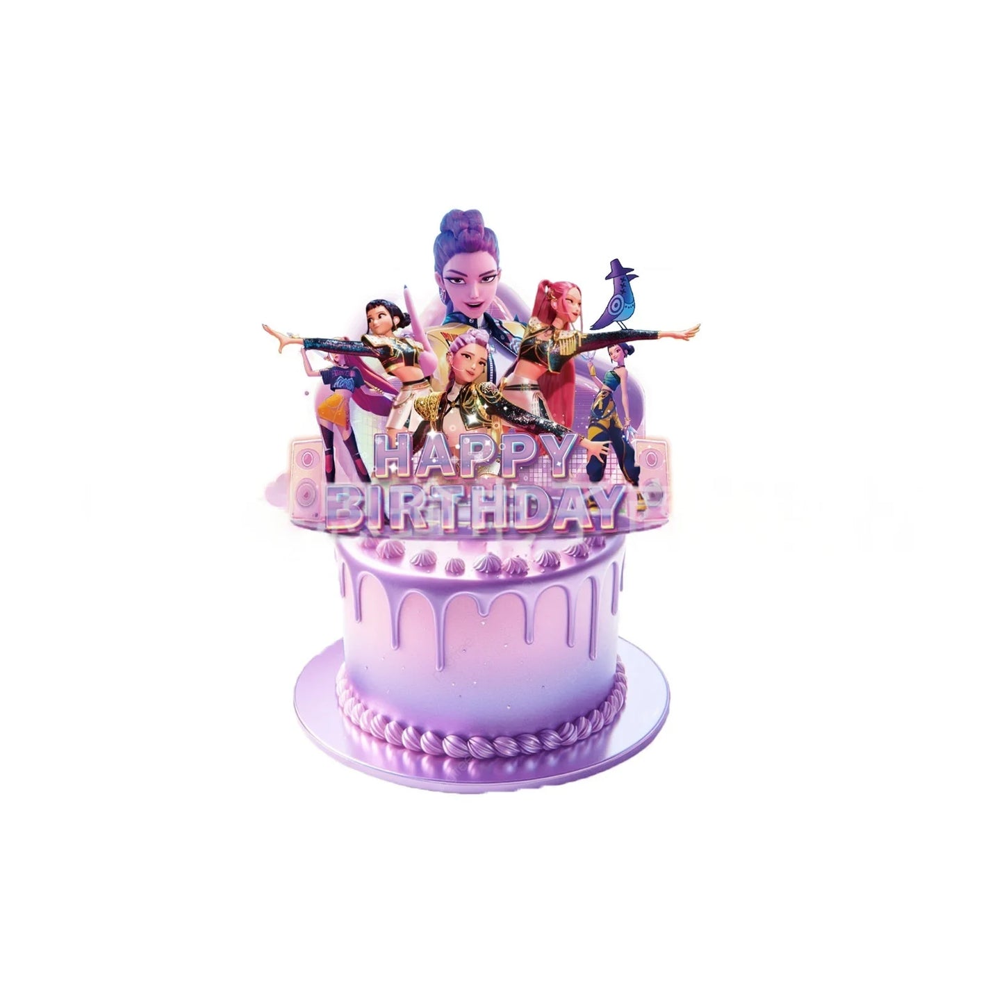 Purple and Pink Laser K-POP Demons Hunters Birthday Party Cake Decorations Birthday Cake Decorations for Girls' Birthday Party