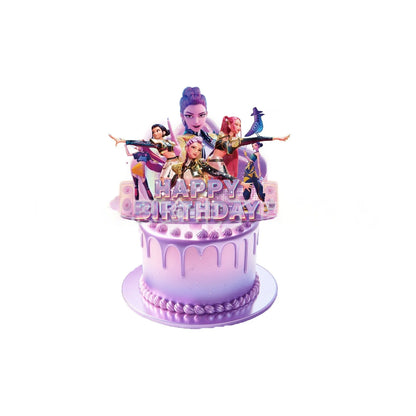 Purple and Pink Laser K-POP Demons Hunters Birthday Party Cake Decorations Birthday Cake Decorations for Girls' Birthday Party