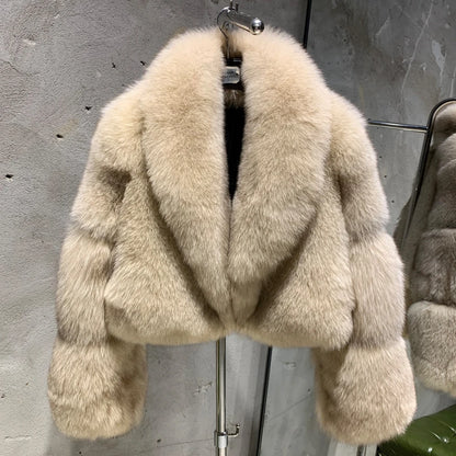 # Golden Fox Fur Jacket Lady Real Fox Fur Coat Short Female Long Sleeve Natural Fur Cloth with Collar