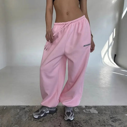 Casual sports pants Y2K American pink retro hip-hop women's fashion loose slow-leg running pants high-waisted wide-leg pants