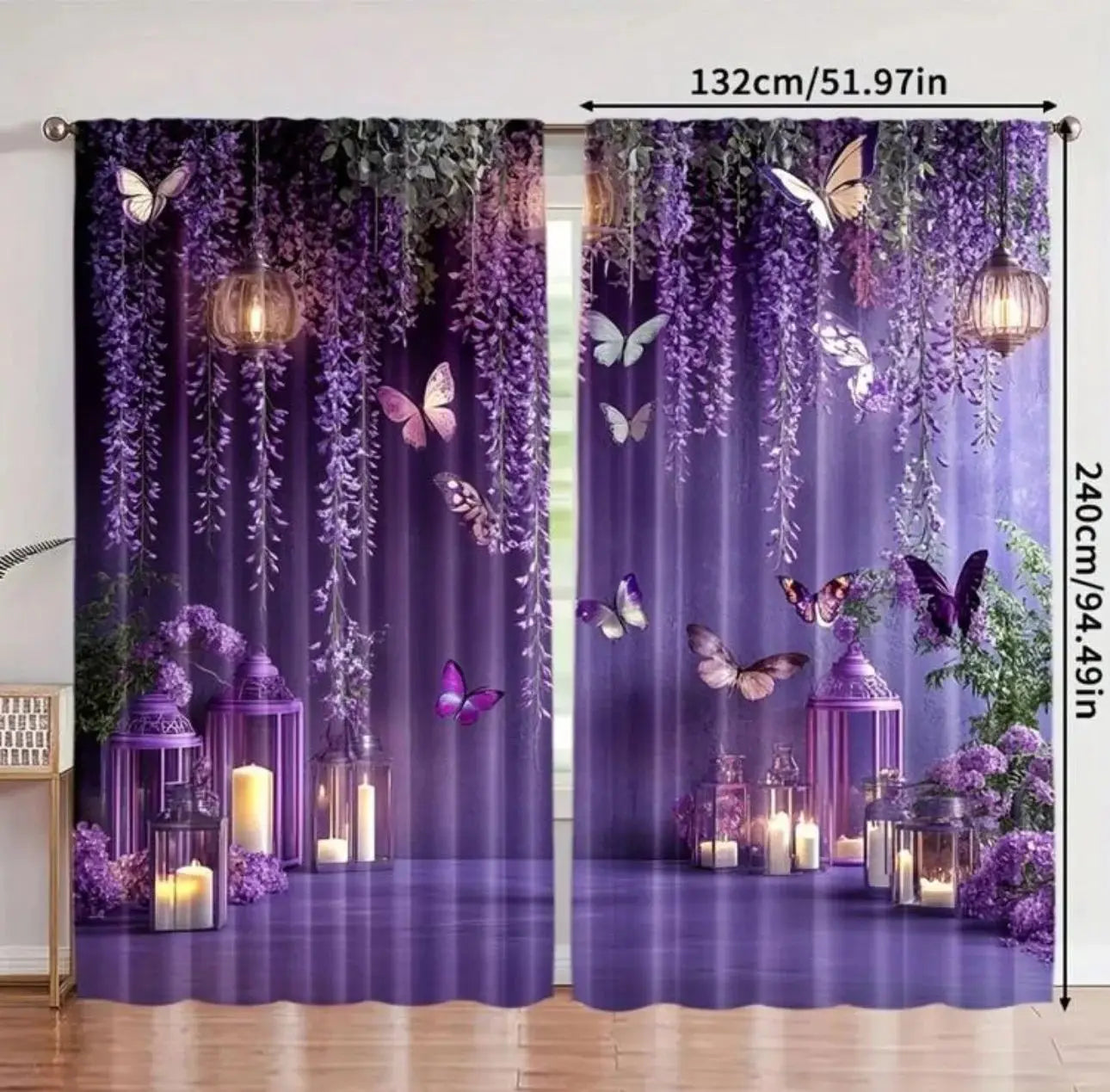 VIKAMA Romantico Tenda con motivo floreale viola e farfalle, drappeggiato con motivo a lanterna e vite, Camera da letto principale, Camera da principessa