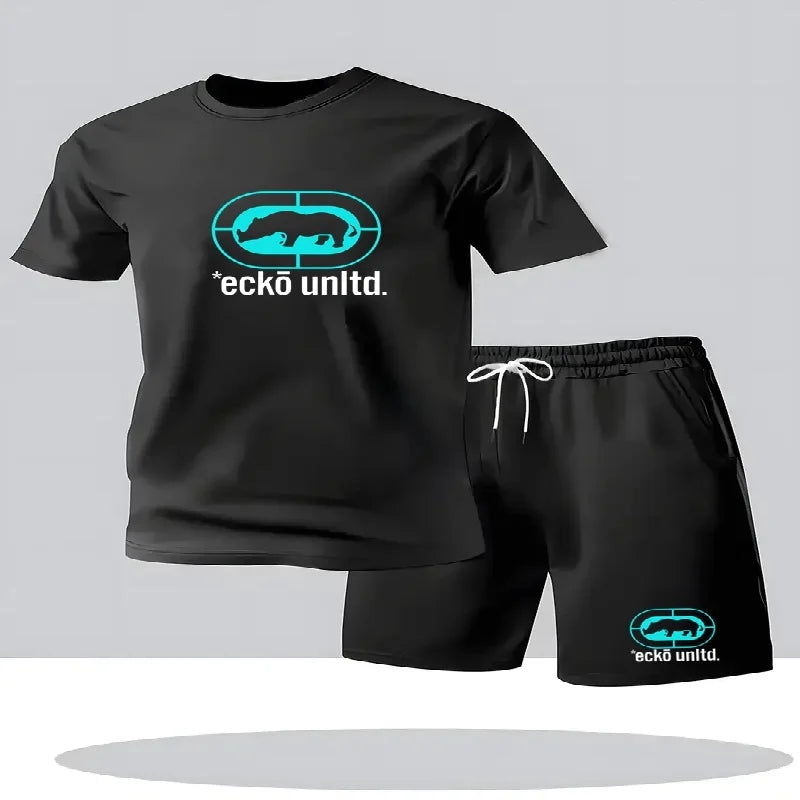 Nuovo set estivo casual da uomo composto da t-shirt e pantaloncini, completo due pezzi dalla vestibilità comoda, set sportivo traspirante a maniche corte da uomo, completo due pezzi