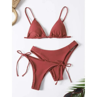 Sexy set bikini a 3 pezzi da donna, tinta unita blu e viola, push-up, a triangolo, costume da bagno brasiliano da spiaggia, costume da bagno bikini