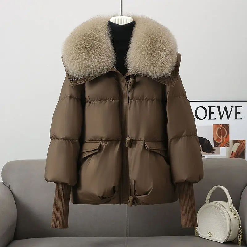 2025 Women Parkas Down Cotton Short Padded Jacket Fur Collar Autumn Winter Thick Coats Female Black Casual Outerwear Clothes