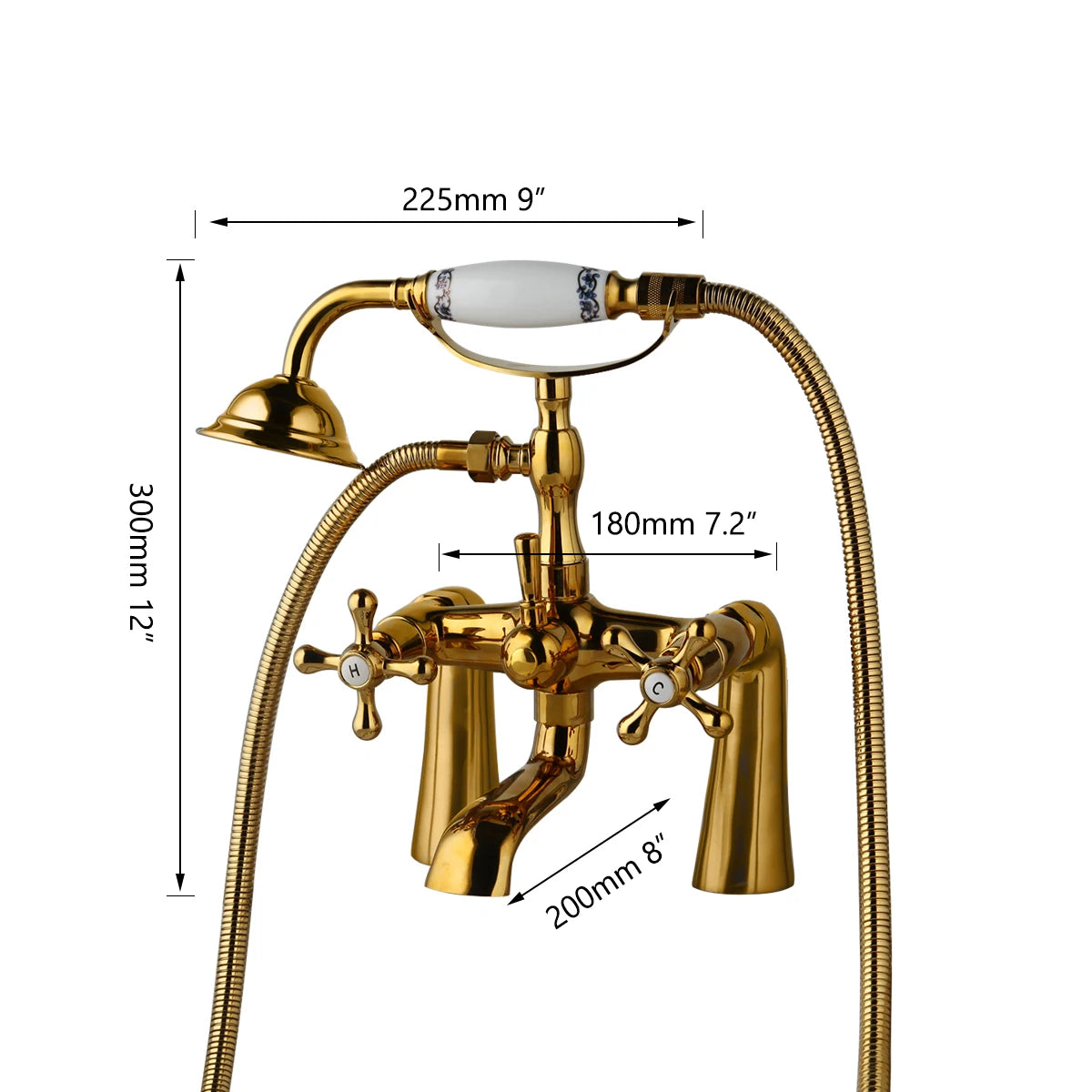 JIENI Bathtub Shower Faucet 2 Handles Telephone Style Faucets  Multiple Style Deck Mounted Hot Cold Tap W/ Handheld Showerhead