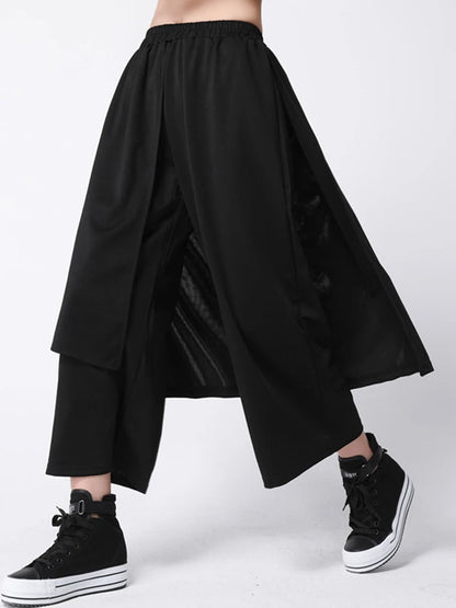 [EAM] High Elastic Waist Black Irregular Spliced Long Wide Leg Pants New Trousers Women Fashion Tide Spring Autumn 2026 1DJ1837