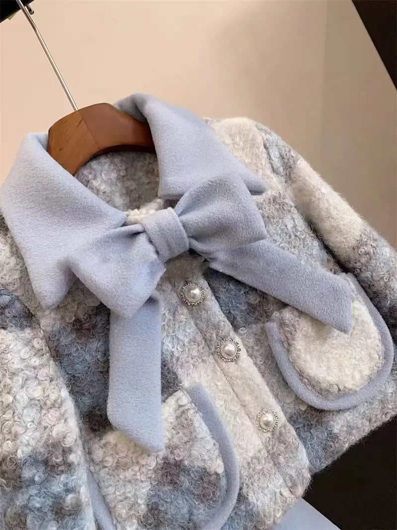 Completi Autunno Inverno Abbigliamento per Bambini Spessi Completo Principessa per Bambini 2 Pezzi Moda Bambina Cappotto Blu Caldo + Gonna A Plisse Eleganza Caldo