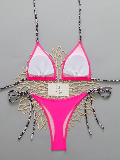 Bikini sexy leopardato da uomo, costume da bagno 2026, bikini micro tanga con laccetti all'americana, set di costumi da bagno femminili per donna, costume da bagno