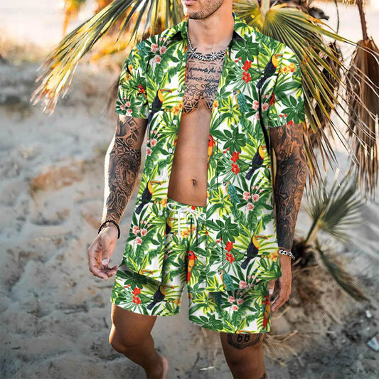 Completo da spiaggia hawaiano da uomo, 2 pezzi: camicia con stampa 3D, maniche corte, pantaloncini da spiaggia, camicia casual, set due pezzi alla moda per le vacanze.