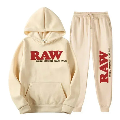 2025 Men's Set RAW Tracksuit men Running Hoodie Sweatpants Men's Set 2 piece set mens outfits  Autumn Winter warm sweatsuits