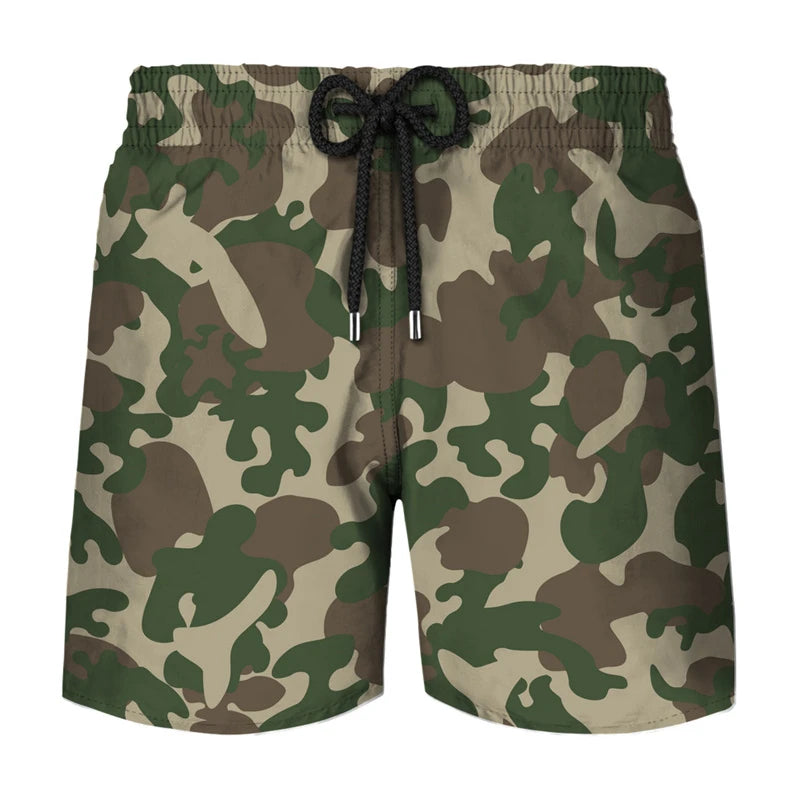 Pantaloncini sportivi da uomo con stampa 3D mimetica per cosplay, ideali per attività all'aperto, corsa, spiaggia, traspiranti, con elastico in vita.