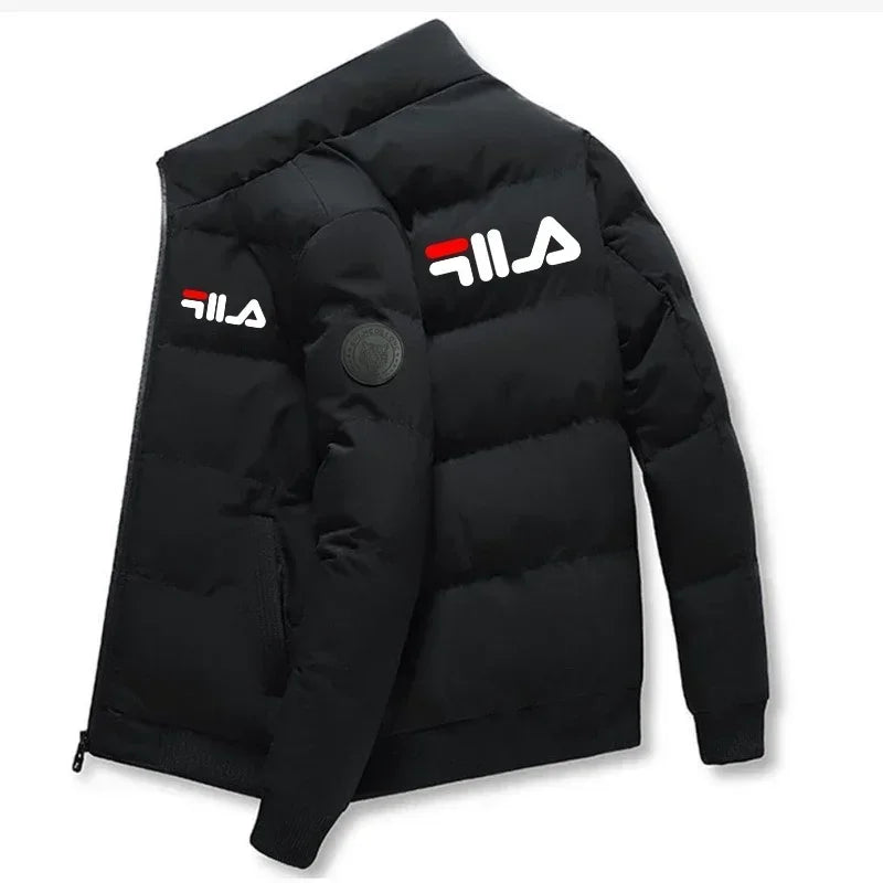 2025 Autumn Winter Men's Short Warm Coat Thick Windshield Casual Printed Zipper Jacket For Outdoor Activities And Street Style