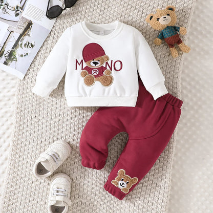Completo invernale per neonati Prowow con maglione e pantaloni con orsetto ricamato e lettere, 2 pezzi. Set di abbigliamento carino per bambini.