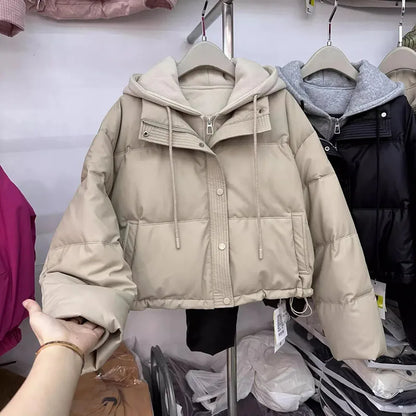 Autumn Winter New Fake Two Pieces Splicing Cotton Jacket Women Cotton-Padded Thick Warm Parkas Short Coat Female Casual Lady Top