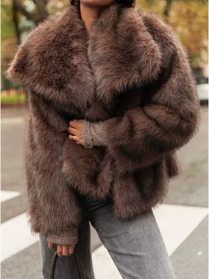 Fashion Fur Women's Jackets Long Sleeve Turn-down Collar Loose  Female Coats 2025 Winter Thicken Warm Luxurious  Femlae Outwears
