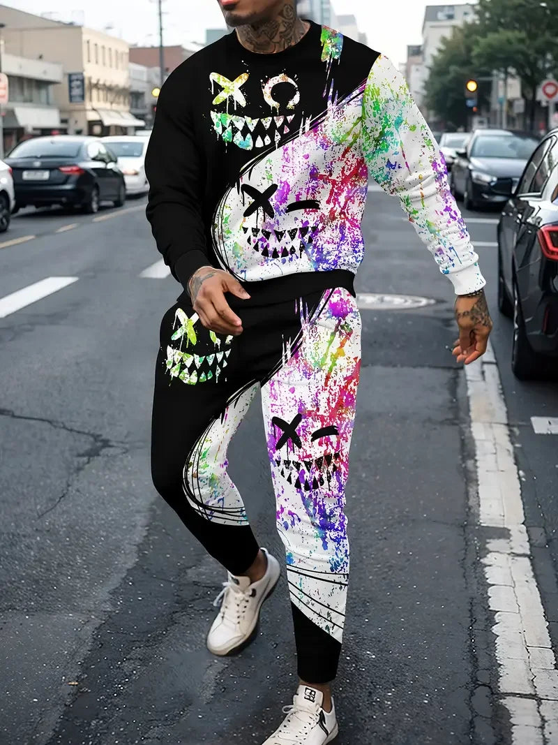 Popular Men's Long Sleeve T-Shirts Pants Set Fashion 3D Print Men Sportswear Man Clothes Street Tracksuit Jogger 2 Piece Outfits