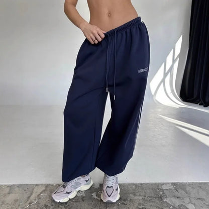 Casual sports pants Y2K American pink retro hip-hop women's fashion loose slow-leg running pants high-waisted wide-leg pants