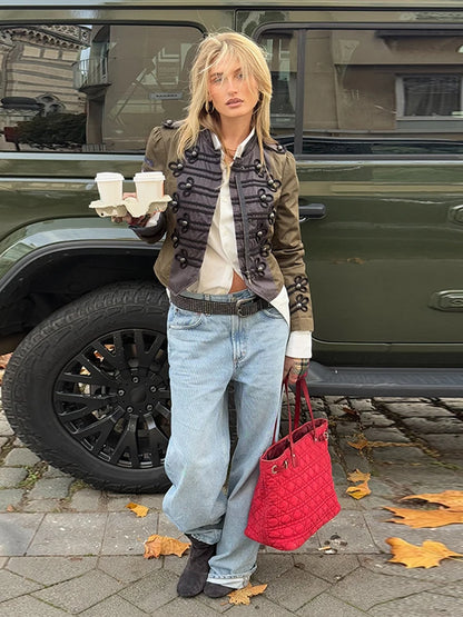 Street Retro Bomber Jackets Women Standneck 3D Knitted Patchwork Long Sleeves Zipper Coats Female 2026 Spring New Chic Outwears